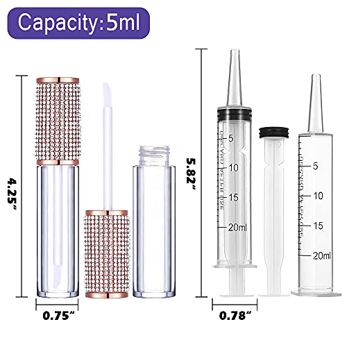 AMORIX 24 Pack Crystal Rhinestone Lip Gloss Tubes with Wand 5ml Empty Containers + Syringes + Labels - Image 3