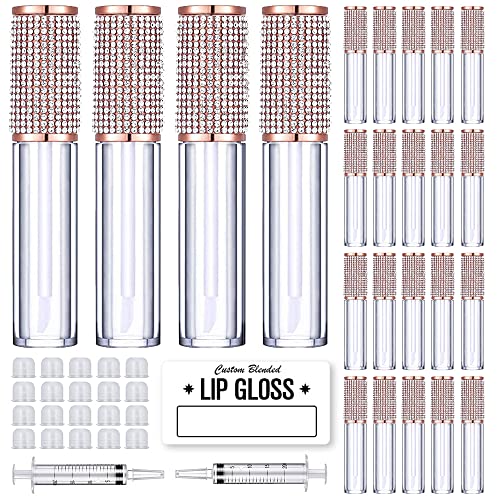 AMORIX 24 Pack Crystal Rhinestone Lip Gloss Tubes with Wand 5ml Empty Containers + Syringes + Labels - Image 1