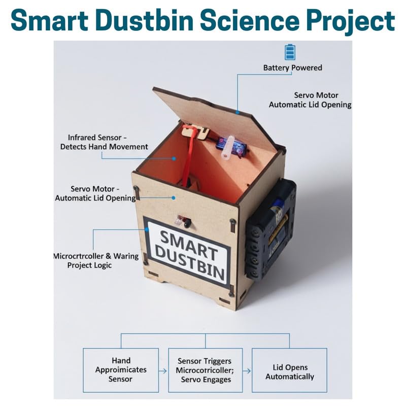 ESPtronics Smart Dustbin Project Working Model Kit Using IR Sensor for Science Exhibitions and School Projects - Image 3