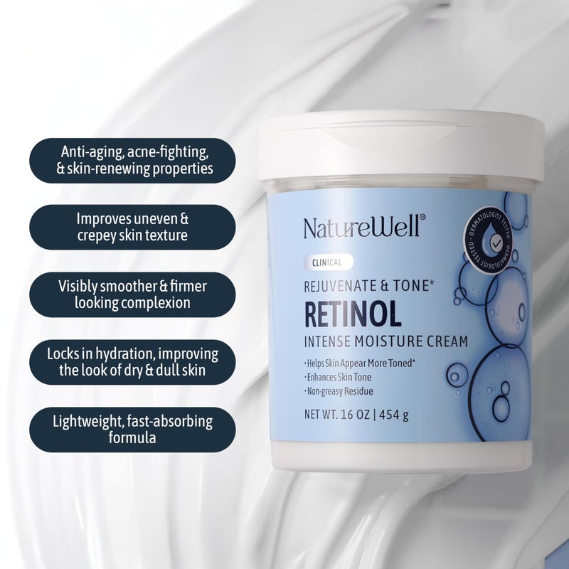 NATURE WELL Clinical Rejuvenate & Tone Retinol Intense Moisture Cream 2.0 for Face, Body, & Hands, Anti-Aging, Targets Discoloration, Wrinkles, Sun Damage, Crepey, & Sagging Skin, 16 Oz - Image 2