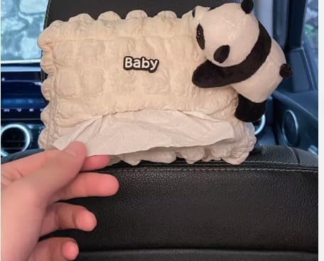 ALIBLE Panda Car Tissue Box Shape Soft Plush Car Tissue Box Trash Can Interior Creative Tissue Case Hanging use for car Multi-Function Tissue Hanging Bag Soft Plush Paper Napkin Dispenser - Image 3