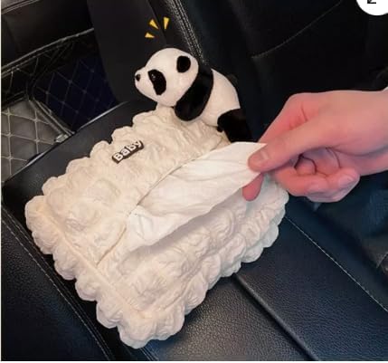 ALIBLE Panda Car Tissue Box Shape Soft Plush Car Tissue Box Trash Can Interior Creative Tissue Case Hanging use for car Multi-Function Tissue Hanging Bag Soft Plush Paper Napkin Dispenser - Image 4