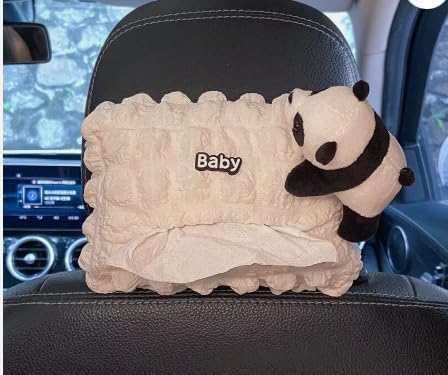 ALIBLE Panda Car Tissue Box Shape Soft Plush Car Tissue Box Trash Can Interior Creative Tissue Case Hanging use for car Multi-Function Tissue Hanging Bag Soft Plush Paper Napkin Dispenser - Image 5