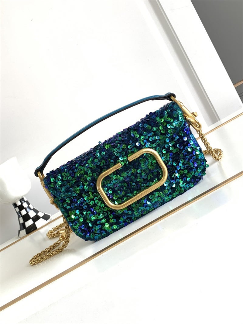 Fashionable High-Grade 3D Sequined Shoulder Messenger Handbag Women'S Bag Magnetic Buckle Open And Close Sheep Leather Lining Trendy All-Match Bag - Image 5