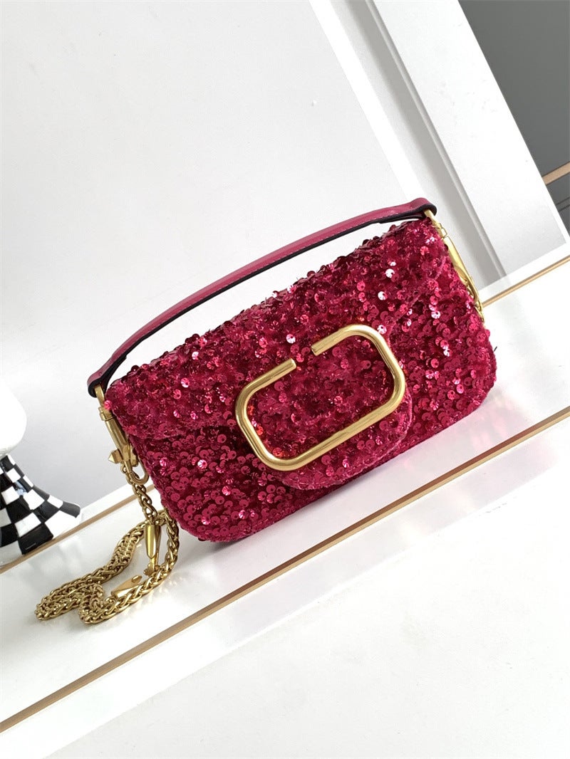 Fashionable High-Grade 3D Sequined Shoulder Messenger Handbag Women'S Bag Magnetic Buckle Open And Close Sheep Leather Lining Trendy All-Match Bag - Image 4