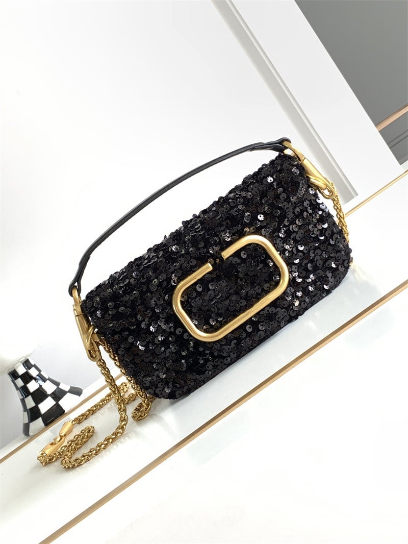 Fashionable High-Grade 3D Sequined Shoulder Messenger Handbag Women'S Bag Magnetic Buckle Open And Close Sheep Leather Lining Trendy All-Match Bag - Image 1