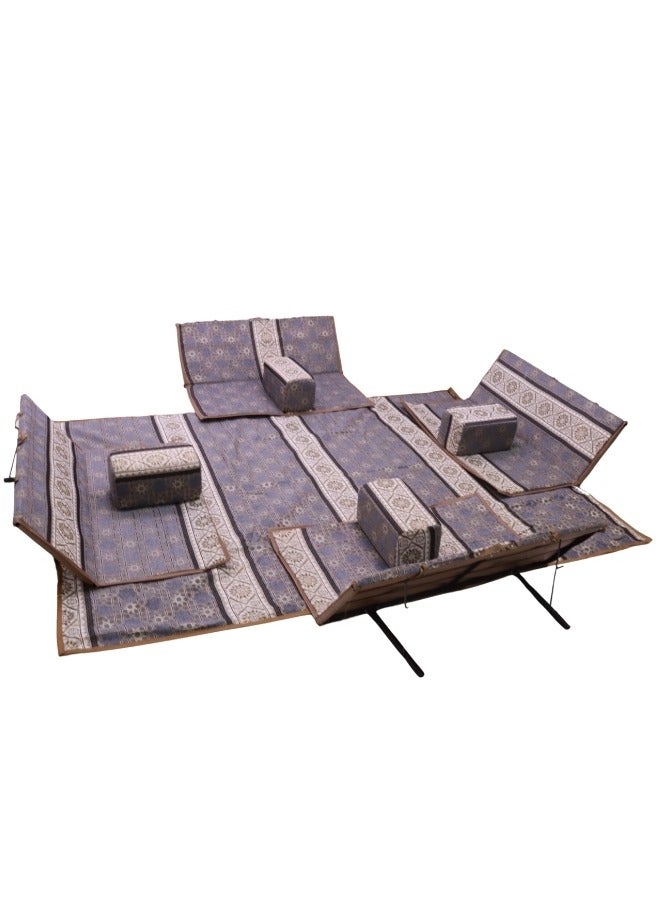 سمارت هوم مجموعة جلوس أرضية تراثية مكونة من 9 قطع مناسبة للسفر والرحلات  البرية والحديقة  , طقم فرشة تخييم ارضية مع اربع مراكى و 4 كراسي  وبساط من القماش عالي الجودة يكفي ل 8 أشخاص - Image 1