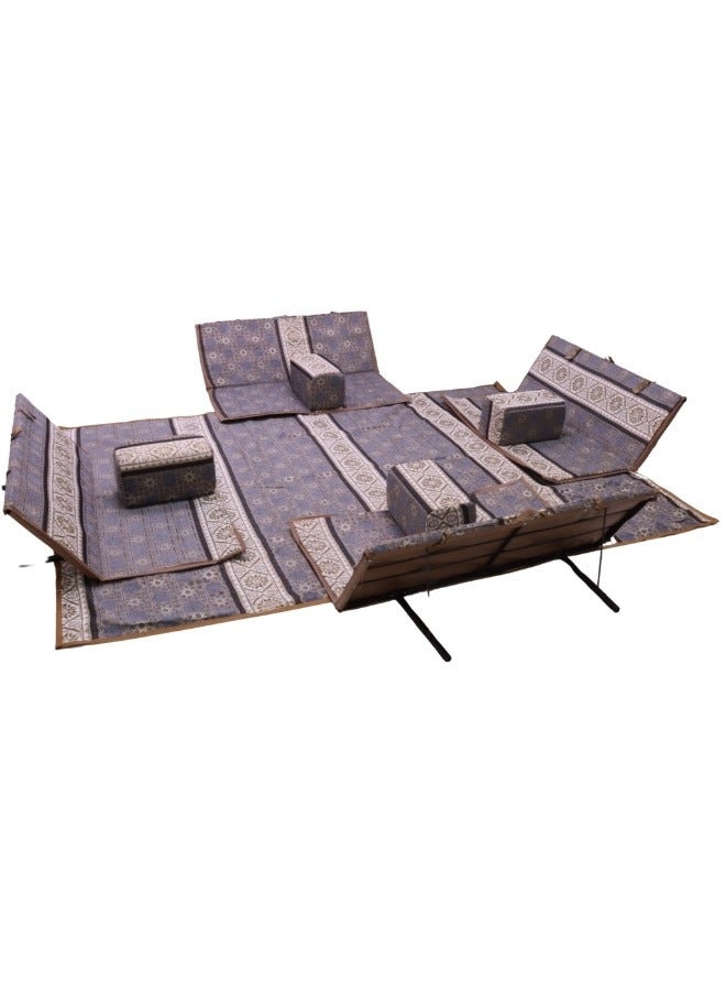 سمارت هوم مجموعة جلوس أرضية تراثية مكونة من 9 قطع مناسبة للسفر والرحلات  البرية والحديقة  , طقم فرشة تخييم ارضية مع اربع مراكى و 4 كراسي  وبساط من القماش عالي الجودة يكفي ل 8 أشخاص - Image 2