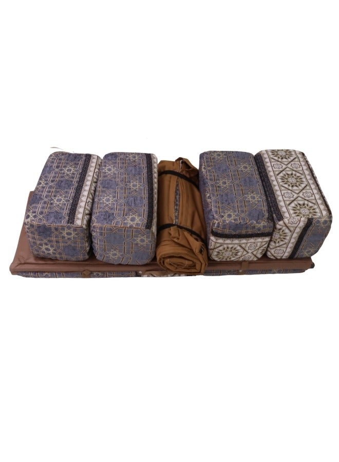 سمارت هوم مجموعة جلوس أرضية تراثية مكونة من 9 قطع مناسبة للسفر والرحلات  البرية والحديقة  , طقم فرشة تخييم ارضية مع اربع مراكى و 4 كراسي  وبساط من القماش عالي الجودة يكفي ل 8 أشخاص - Image 3