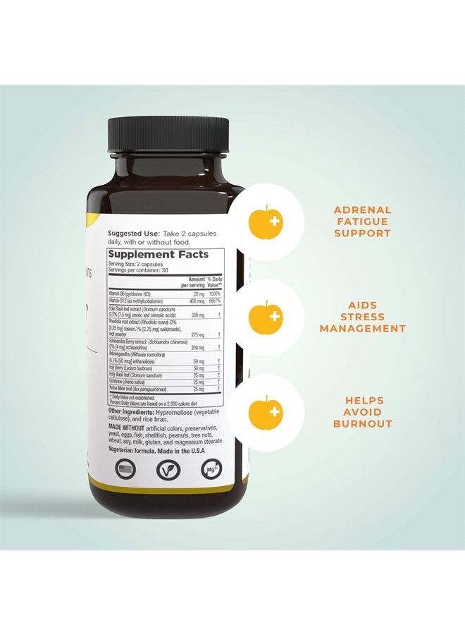 Life Seasons Adrenal-T - Adrenal Fatigue Support Supplement - Helps Lower Cortisol - Avoid Burnout - Aids Stress Management - Energizing - with Ashwagandha Adaptogens - 60 Capsules - Image 2