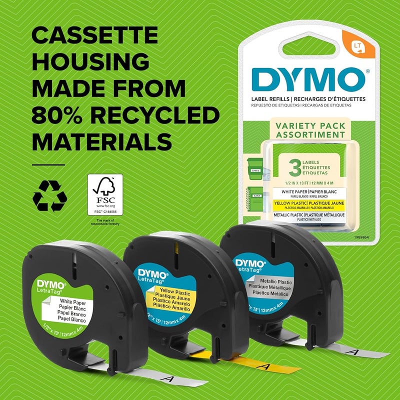 Dymo Letratag Iron On Fabric Labels Authentic 12 Mm X 2 M Roll Black Print On White Clothing Labels For Letratag Label Makers, S0718850, 12_Millimeters - Image 5
