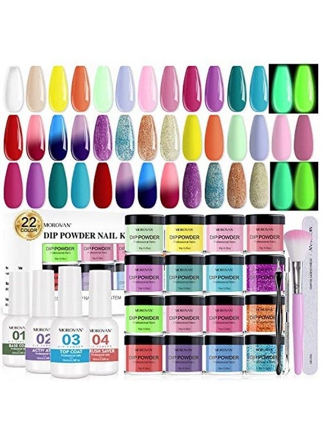 morovan - 30Pcs Dip Powder Nail Kit 22 Colors Dipping Powder Kit Starter With Base Top Coat Activator Glitter Nail Dip Powder Kit Yellow Purple French Dip Nail Kit Colorful Dip Nails Powder Starter Kit - Image 1