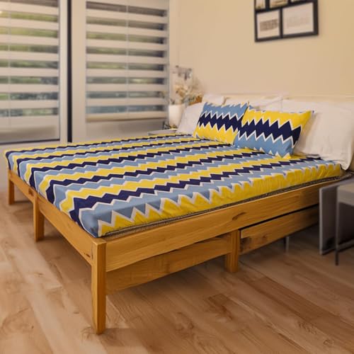 Status Contract Cotton Feel Double Fitted Bedsheet with 2 Pillow Covers for Bed Room, Home, Hotel-120 GSM (Yellow Stripes) - Image 3