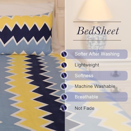 Status Contract Cotton Feel Double Fitted Bedsheet with 2 Pillow Covers for Bed Room, Home, Hotel-120 GSM (Yellow Stripes) - Image 5