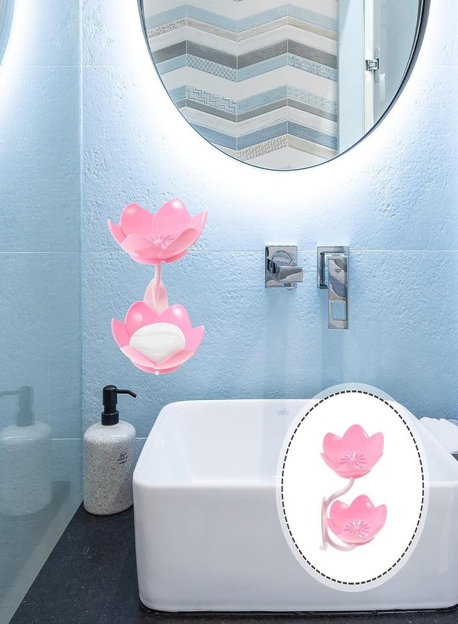 WEYPIX Wall Mounted Double Layer Soap Dish Holder with Sticker | Self Adhesive Flower Design Sabundani for Bathroom & Kitchen | Double Layer Soap Tray for Sponge, Soap Storage (1 PC, Multicolor) - Image 3