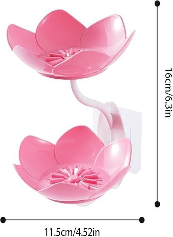 WEYPIX Wall Mounted Double Layer Soap Dish Holder with Sticker | Self Adhesive Flower Design Sabundani for Bathroom & Kitchen | Double Layer Soap Tray for Sponge, Soap Storage (1 PC, Multicolor) - Image 2