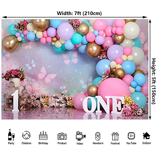 Mivor First Birthday Backdrop for Girl - Baby Girl 1st Birthday Cake Smash Decorations Photo Backdrop for 1 Year Old Baby Shower Photo Shoot Props,Vinyl,7x5ft - Image 2