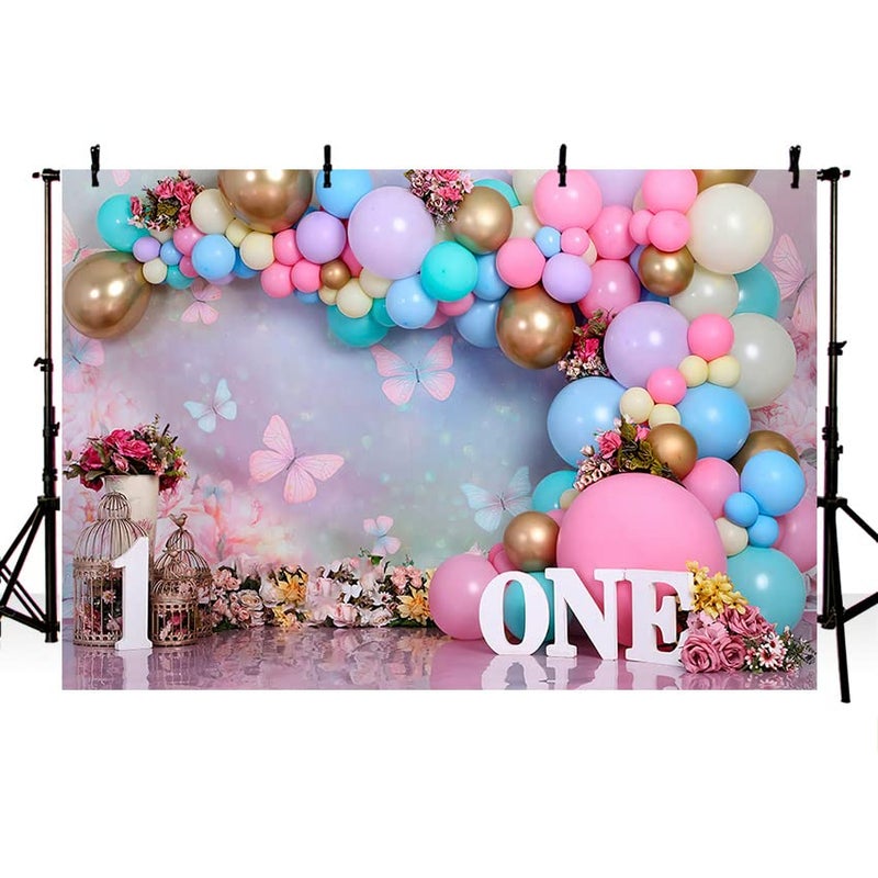 Mivor First Birthday Backdrop for Girl - Baby Girl 1st Birthday Cake Smash Decorations Photo Backdrop for 1 Year Old Baby Shower Photo Shoot Props,Vinyl,7x5ft - Image 4