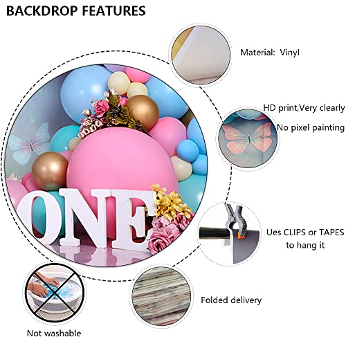 Mivor First Birthday Backdrop for Girl - Baby Girl 1st Birthday Cake Smash Decorations Photo Backdrop for 1 Year Old Baby Shower Photo Shoot Props,Vinyl,7x5ft - Image 5