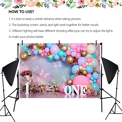 Mivor First Birthday Backdrop for Girl - Baby Girl 1st Birthday Cake Smash Decorations Photo Backdrop for 1 Year Old Baby Shower Photo Shoot Props,Vinyl,7x5ft - Image 3