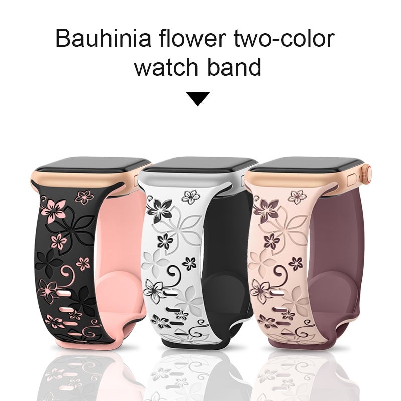 إيروريكس لساعة Apple Watch Se 2023 مقاس 44 مم، سوار سيليكون منقوش بلونين من Bauhinia (وردي دخاني بنفسجي) - Image 4