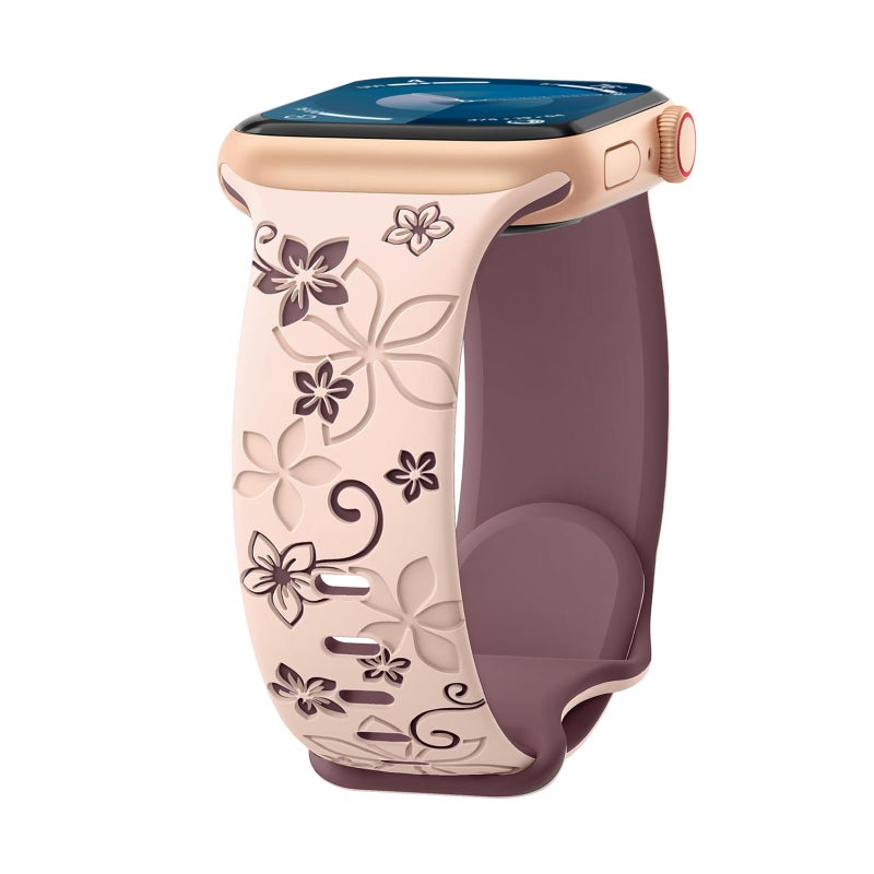 إيروريكس لساعة Apple Watch Se 2023 مقاس 44 مم، سوار سيليكون منقوش بلونين من Bauhinia (وردي دخاني بنفسجي) - Image 1