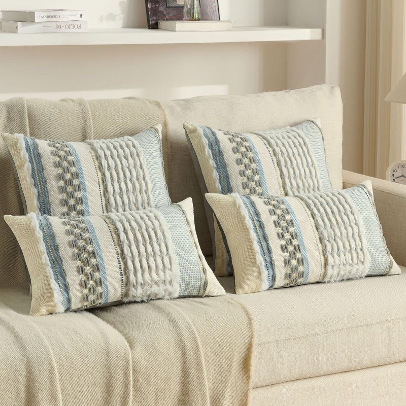 FUTEI Grey Accent Throw Pillow Covers Set of 2, 18x18 Inch Plush Tufted Striped Textured Decorative Cushion Cases for Farmhouse Boho Couch Decor - Image 5