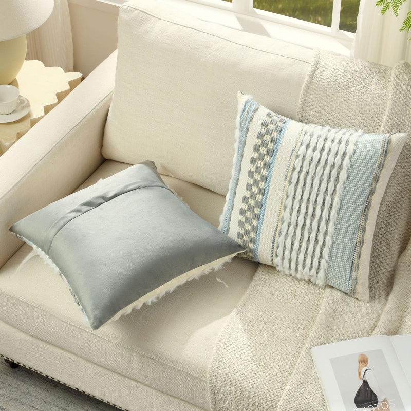 FUTEI Grey Accent Throw Pillow Covers Set of 2, 18x18 Inch Plush Tufted Striped Textured Decorative Cushion Cases for Farmhouse Boho Couch Decor - Image 4