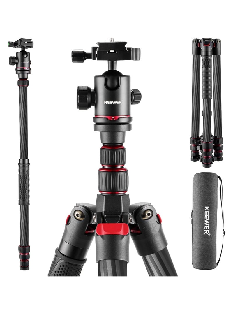 Neewer Upgraded 80.7” Carbon Fiber Camera Tripod Monopod with Telescopic 2 Section Center Axes, 360° Ball Head,1/4” Arca Type QR Plate, Travel Tripod for DSLR Panoramic Shot, Max. Load 26.5lb, N55CR - Image 1