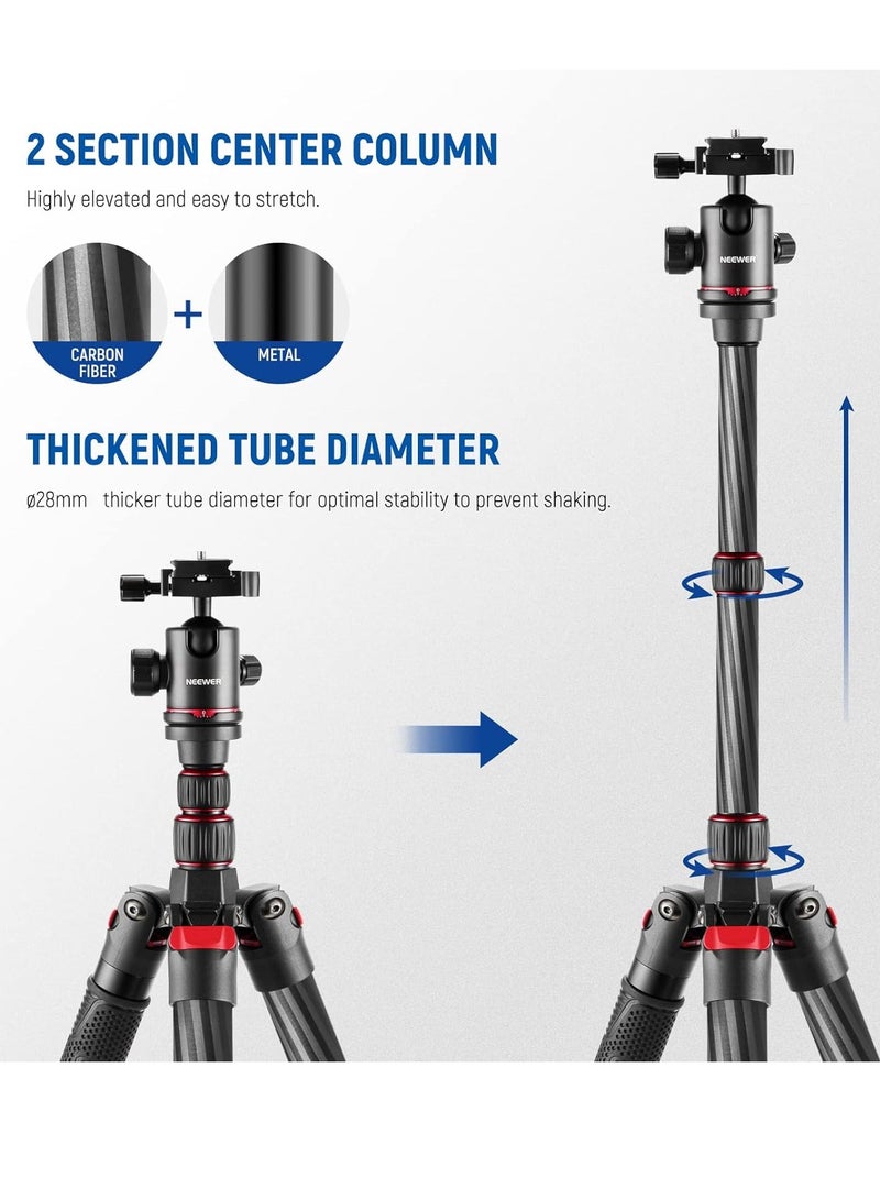 Neewer Upgraded 80.7” Carbon Fiber Camera Tripod Monopod with Telescopic 2 Section Center Axes, 360° Ball Head,1/4” Arca Type QR Plate, Travel Tripod for DSLR Panoramic Shot, Max. Load 26.5lb, N55CR - Image 5