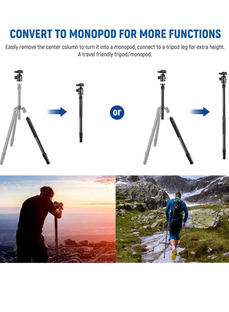 Neewer Upgraded 80.7” Carbon Fiber Camera Tripod Monopod with Telescopic 2 Section Center Axes, 360° Ball Head,1/4” Arca Type QR Plate, Travel Tripod for DSLR Panoramic Shot, Max. Load 26.5lb, N55CR - Image 3