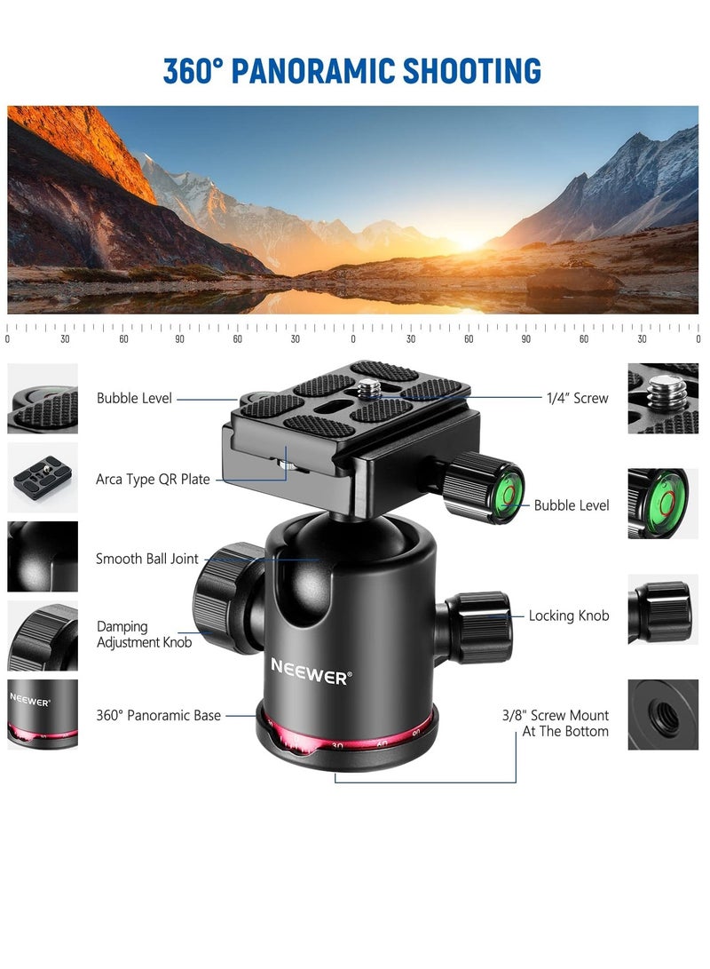 Neewer Upgraded 80.7” Carbon Fiber Camera Tripod Monopod with Telescopic 2 Section Center Axes, 360° Ball Head,1/4” Arca Type QR Plate, Travel Tripod for DSLR Panoramic Shot, Max. Load 26.5lb, N55CR - Image 4