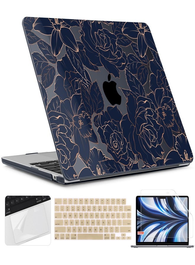 TWOLSKOO for M3 MacBook Air 13.6 inch Case 2022 2023 2024 A2681 M2 A3113 with Touch ID, Plastic Hard Shell Cover with Screen Protector & Keyboard Cover & Trackpad Film, Elegant Roses - Image 1