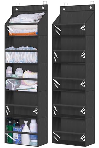 AOODA 2 Pack Over the Door Organizer, Large Capacity Closet Door Hanging Organizer, Clear Deep Pockets Baby Storage for Nursery, Bathroom, Bedroom, Pantry, Diapers (Black) - Image 1