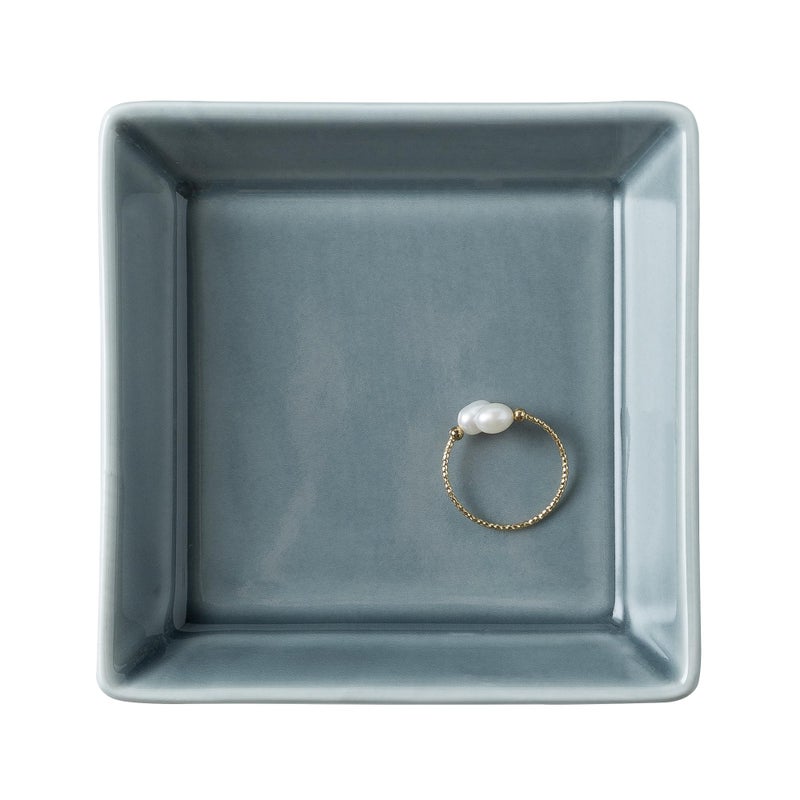 Mecaikru Ceramic Trinket Dish, Ring Tray, Decorative Jewelry Dish for Earrings Necklaces Watch Keys for Women (blue square) - Image 1