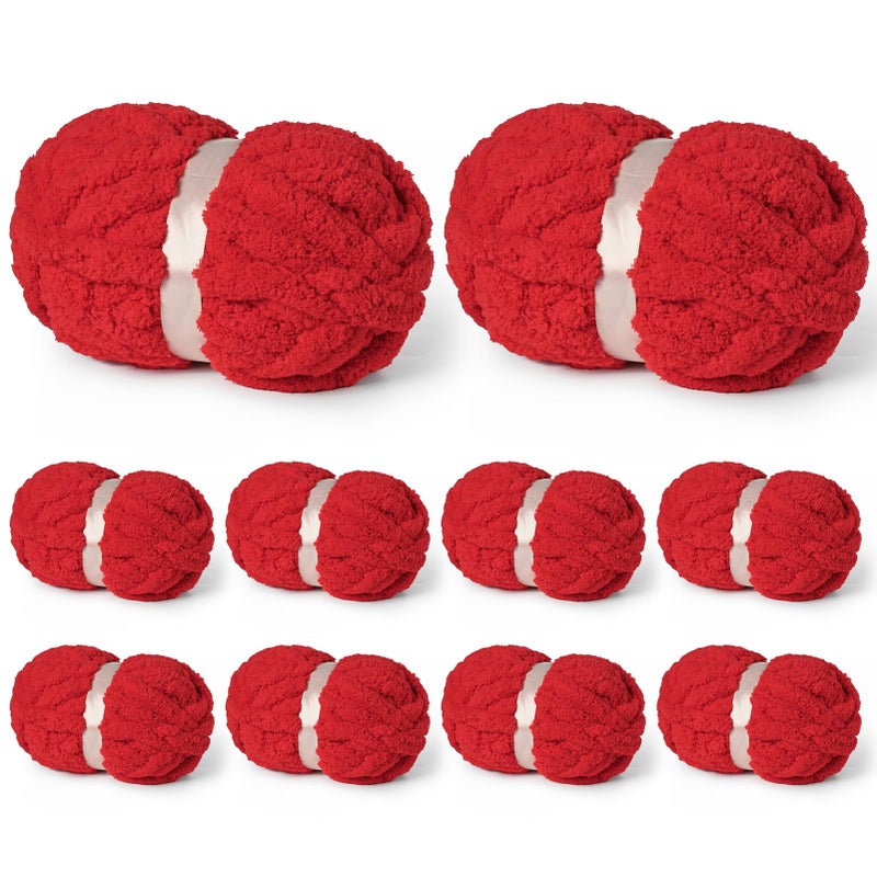 OMoiut 10 Pack of Red Soft Jumbo Chunky Yarn for Hand Knitting,Thick Blanket Yarn for Crocheting, #10 Super Bulky Yarns, 220yds/70.5oz Fluffy Chunky Chenille Yarns for Crocheting. - Image 1
