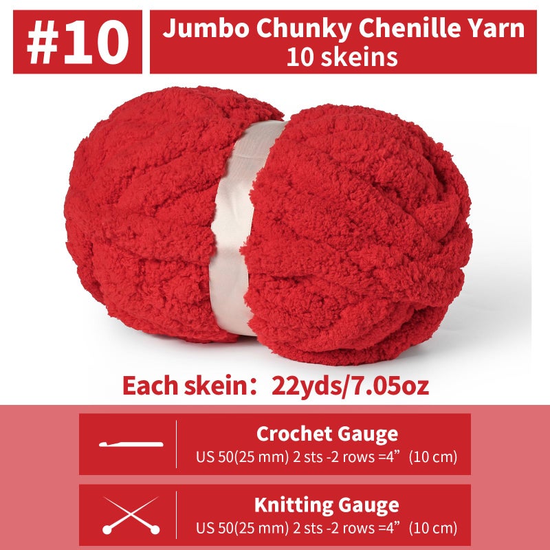 OMoiut 10 Pack of Red Soft Jumbo Chunky Yarn for Hand Knitting,Thick Blanket Yarn for Crocheting, #10 Super Bulky Yarns, 220yds/70.5oz Fluffy Chunky Chenille Yarns for Crocheting. - Image 2
