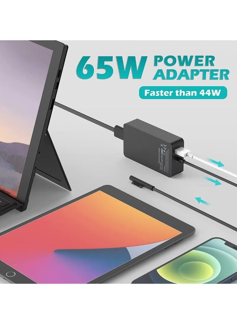 Surface Pro Charger 65W for Microsoft Surface Pro 9, 8, 7+, 7, 6, 5, 4, 3, X, Windows Surface Laptop 5, 4, 3, 2, 1 Studio, Surface Go Tablet, Surface Book 3, 2, 1, Support 44W, 36W, 24W, LED, 10FT - Image 4