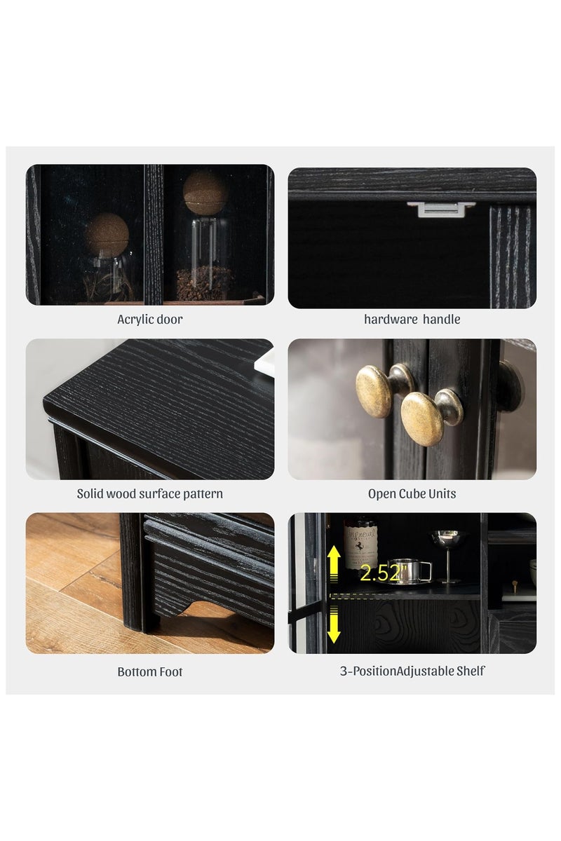 شوغوري خزانة بوفيه من الخشب الصلب مقاس 31.5 بوصة مع مساحة تخزين، خزانة جانبية على طراز المزرعة ببابين، خزانة بار قهوة لغرفة الطعام أو المطبخ أو غرفة المعيشة، لون أسود - Image 3