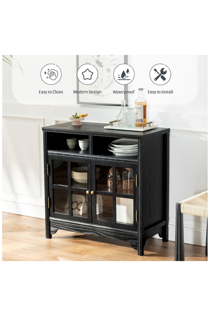 شوغوري خزانة بوفيه من الخشب الصلب مقاس 31.5 بوصة مع مساحة تخزين، خزانة جانبية على طراز المزرعة ببابين، خزانة بار قهوة لغرفة الطعام أو المطبخ أو غرفة المعيشة، لون أسود - Image 4
