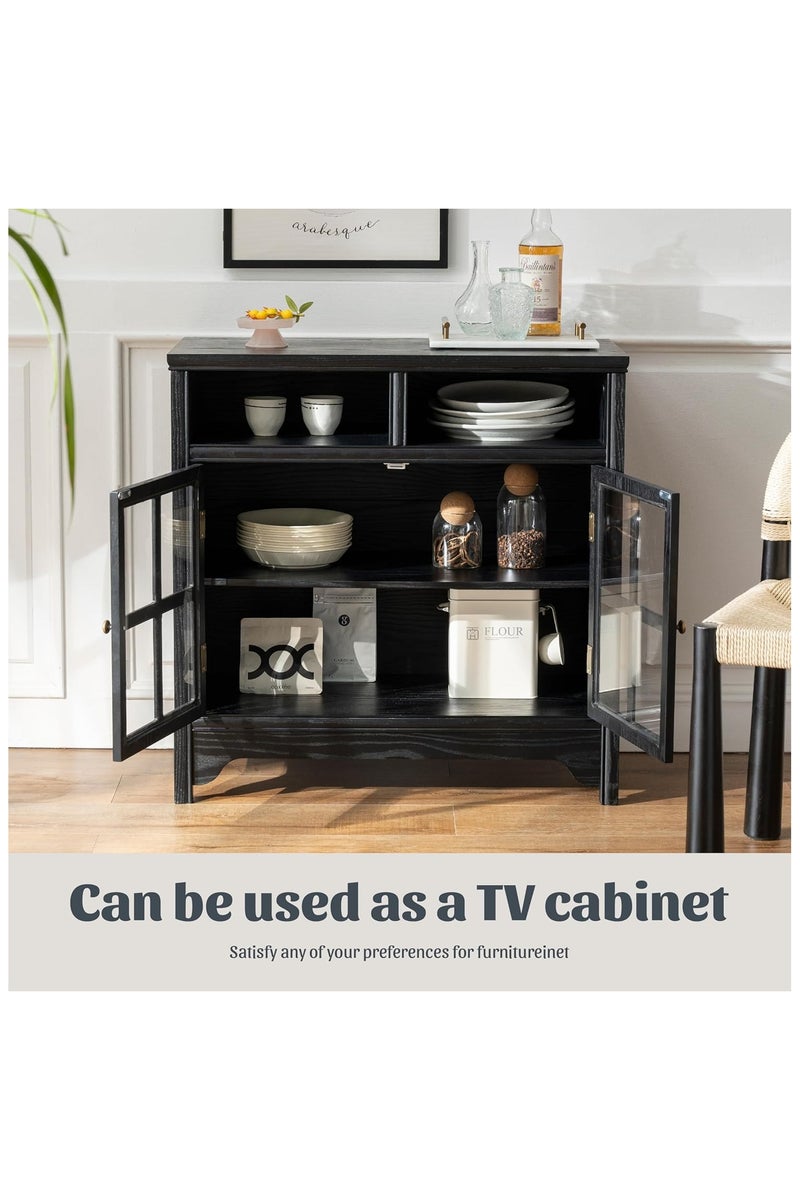 شوغوري خزانة بوفيه من الخشب الصلب مقاس 31.5 بوصة مع مساحة تخزين، خزانة جانبية على طراز المزرعة ببابين، خزانة بار قهوة لغرفة الطعام أو المطبخ أو غرفة المعيشة، لون أسود - Image 5