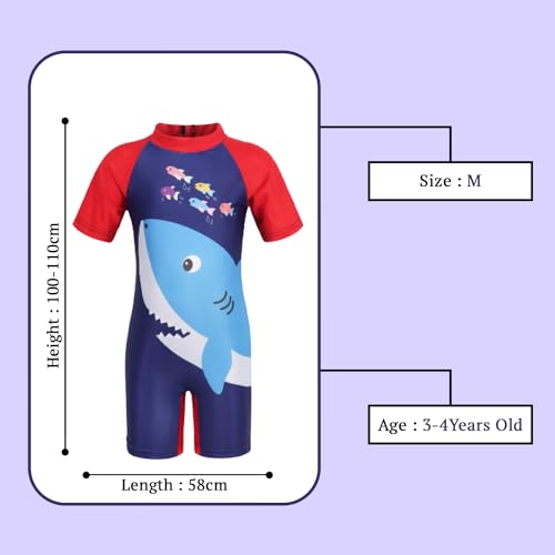 SYGA Children's Swimsuit Short Sleeve Big Red Shark-XL Size Perfect for Kids Age 7-8 Years Old (Red) - Image 3