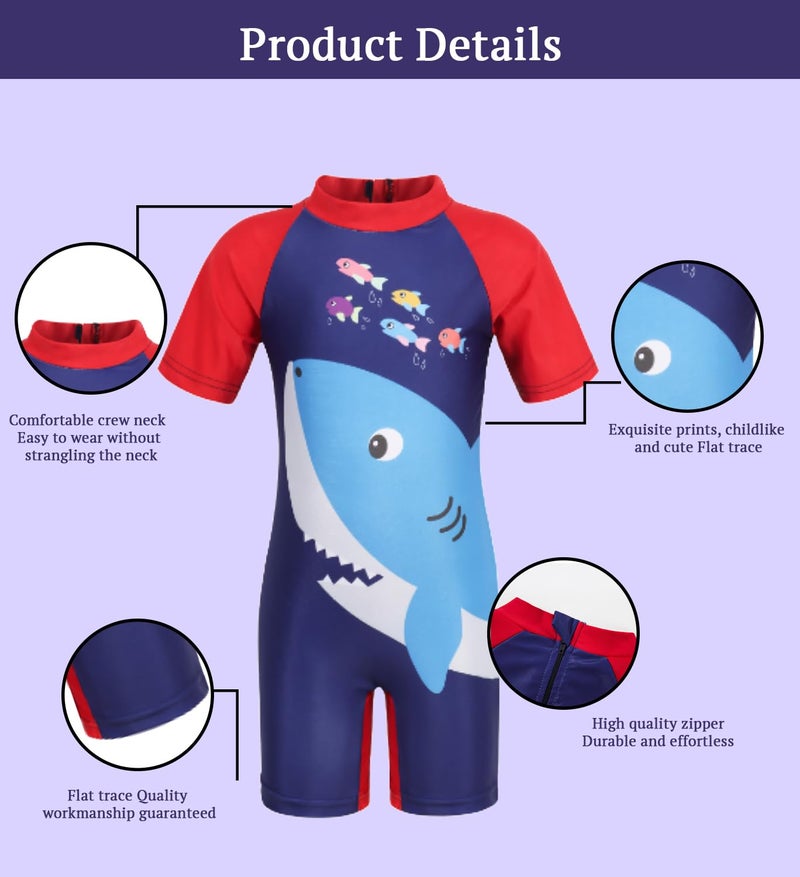 SYGA Children's Swimsuit Short Sleeve Big Red Shark-XL Size Perfect for Kids Age 7-8 Years Old (Red) - Image 5