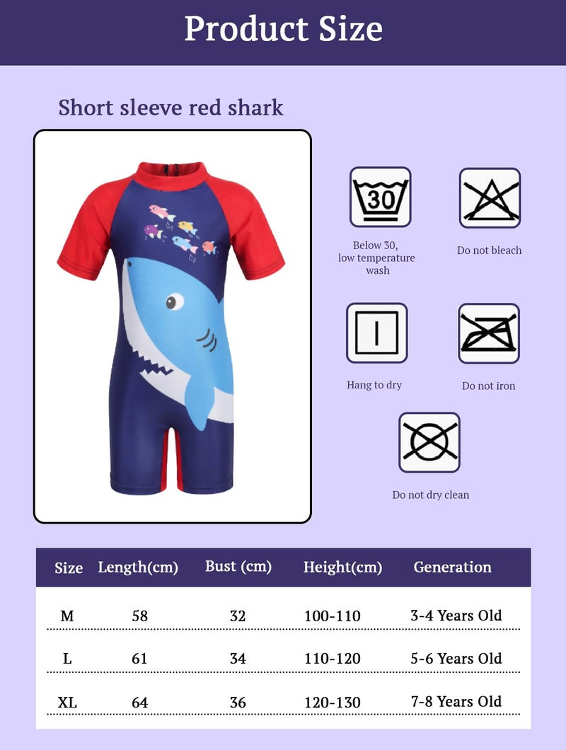 SYGA Children's Swimsuit Short Sleeve Big Red Shark-XL Size Perfect for Kids Age 7-8 Years Old (Red) - Image 4