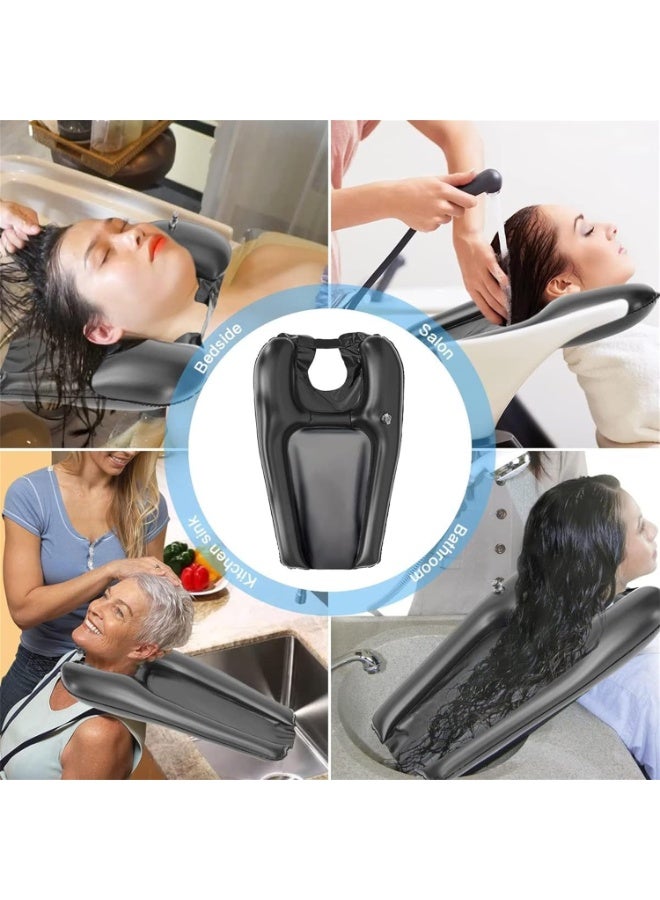 Inflatable Hair Washing Tray, Portable Foldable Shampoo Basin, Ideal for Elderly Pregnant Kids Bedridden, Home Use with Pump (Black) - Image 3