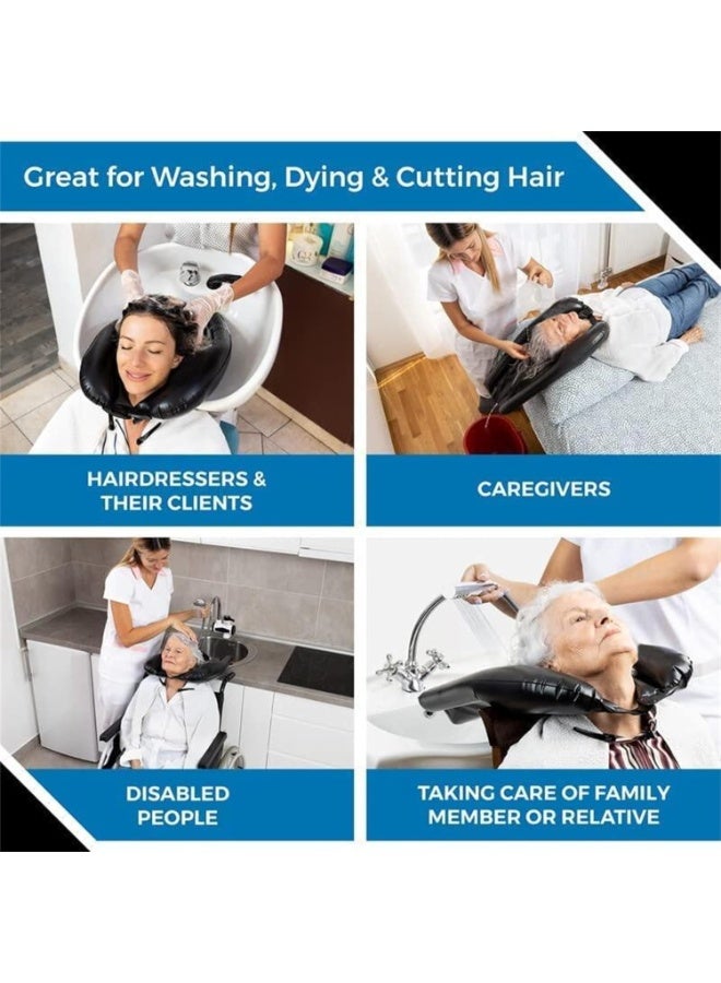 Inflatable Hair Washing Tray, Portable Foldable Shampoo Basin, Ideal for Elderly Pregnant Kids Bedridden, Home Use with Pump (Black) - Image 4