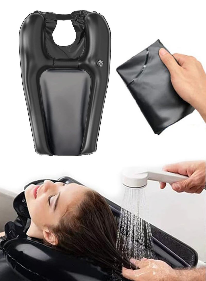 Inflatable Hair Washing Tray, Portable Foldable Shampoo Basin, Ideal for Elderly Pregnant Kids Bedridden, Home Use with Pump (Black) - Image 1