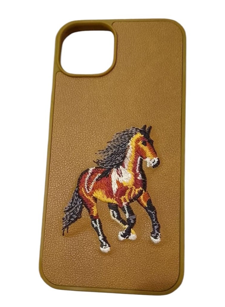 كيس جراب هاتف مضاد للصدمات بتصميم تطريز حصان لهاتف آيفون 11 برو ماكس باللون بني