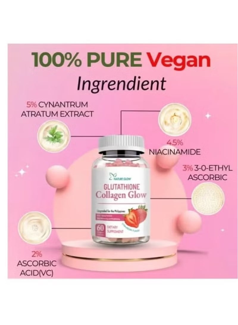 NATURE GLOW Glutathione Collagen Gummies for Skin Glow - Nature Glow 60 Vegan Strawberry Gummies - Skin Radiance, Vitamin C, Anti-Aging, Brightening Formula - Image 3