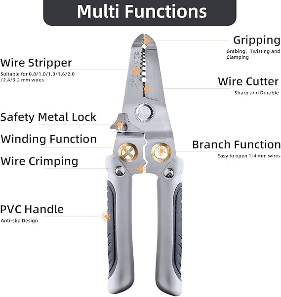 KRLZ Multifunctional Wire Stripper Crimper Cable Cutter Pliers Professional Electrical Wire Stripping Tool Multipurpose Wire Stripper for Electrical Cable Cutting - Image 5